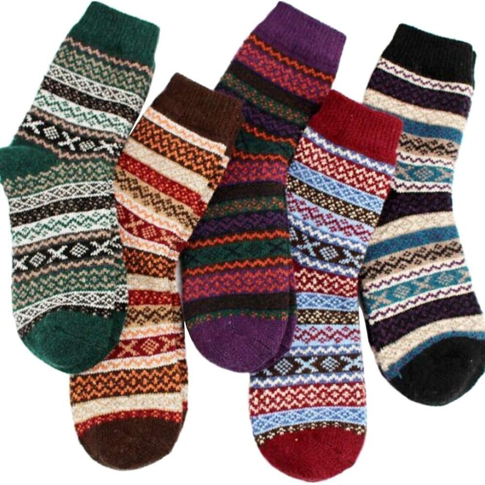 YZKKE 5Pack Womens Q-3 Vintage Winter Soft Warm Thick Cold Knit Wool Crew Socks